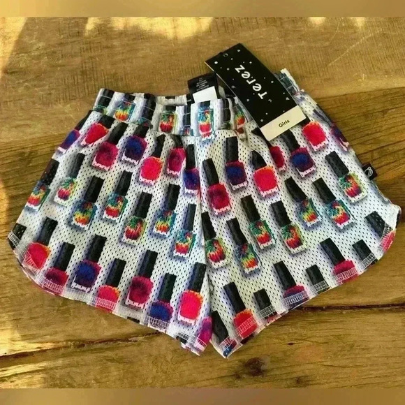 NWT TEREZ Girl's White Mani Athletic Shorts ~ SOOO CUTE! 💅 - Picture 1 of 4
